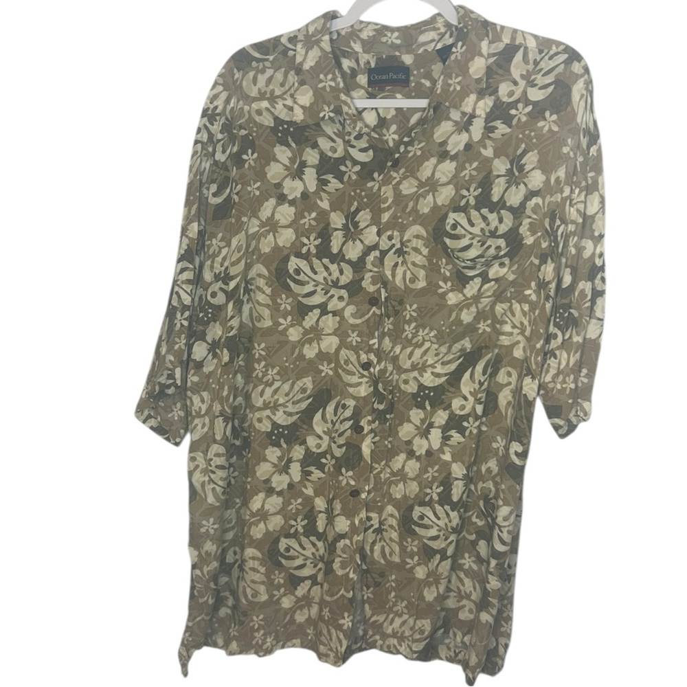 Vintage OP Casual Button Down Shirt Brown and Cream - Picture 1 of 7